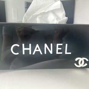 New Acrylic Black Tissue box- white letters & raised cc in resin